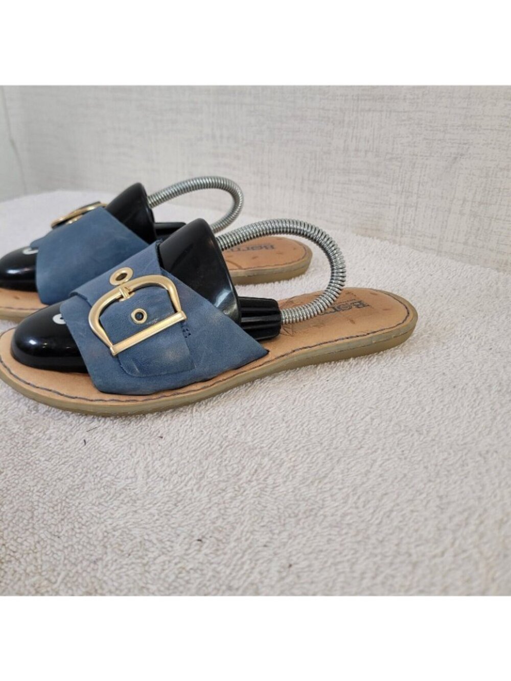 Born Sandals Womens 6M Blue Gold Leather Slides F26304 Casual Comfort - Picture 2 of 7